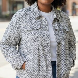 Christopher & Banks Blue and White Patterned Jean Jacket